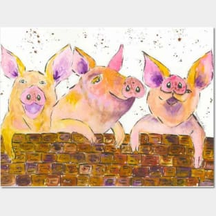 Three quirky pigs chatting over the Wall Posters and Art